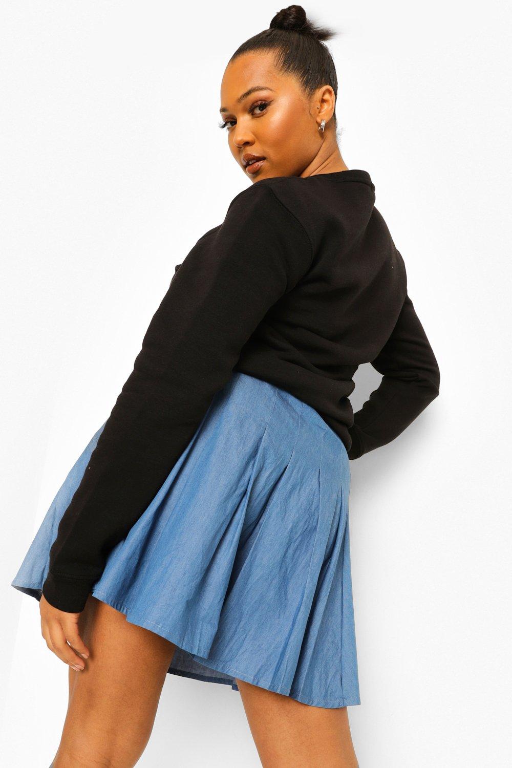 Plus Pleated Denim Tennis Skirt boohoo